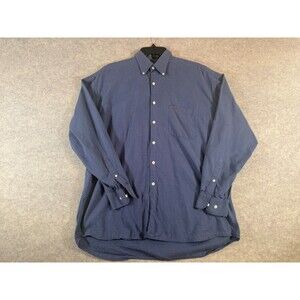 Greg Norman Men's Long Sleeve Button Down Shirt Blue Micro Check Size L